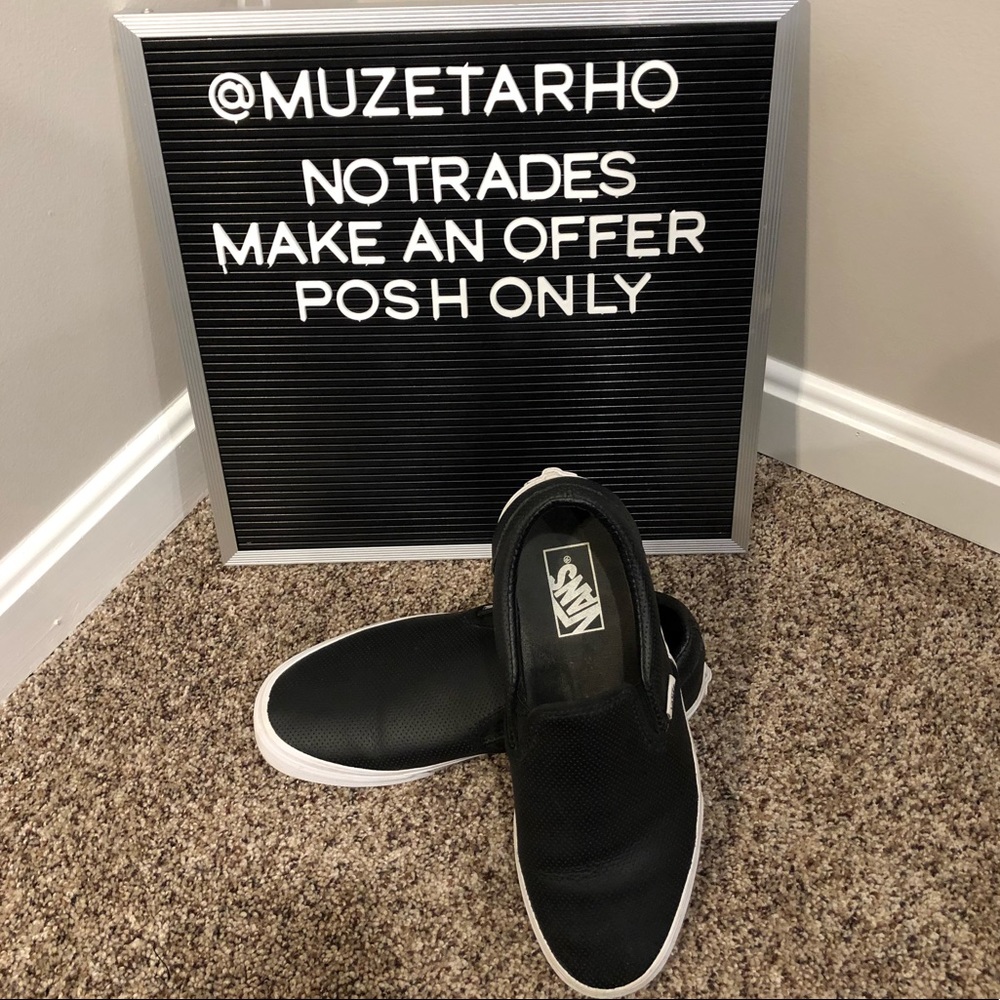 Black perforated vans slip ons